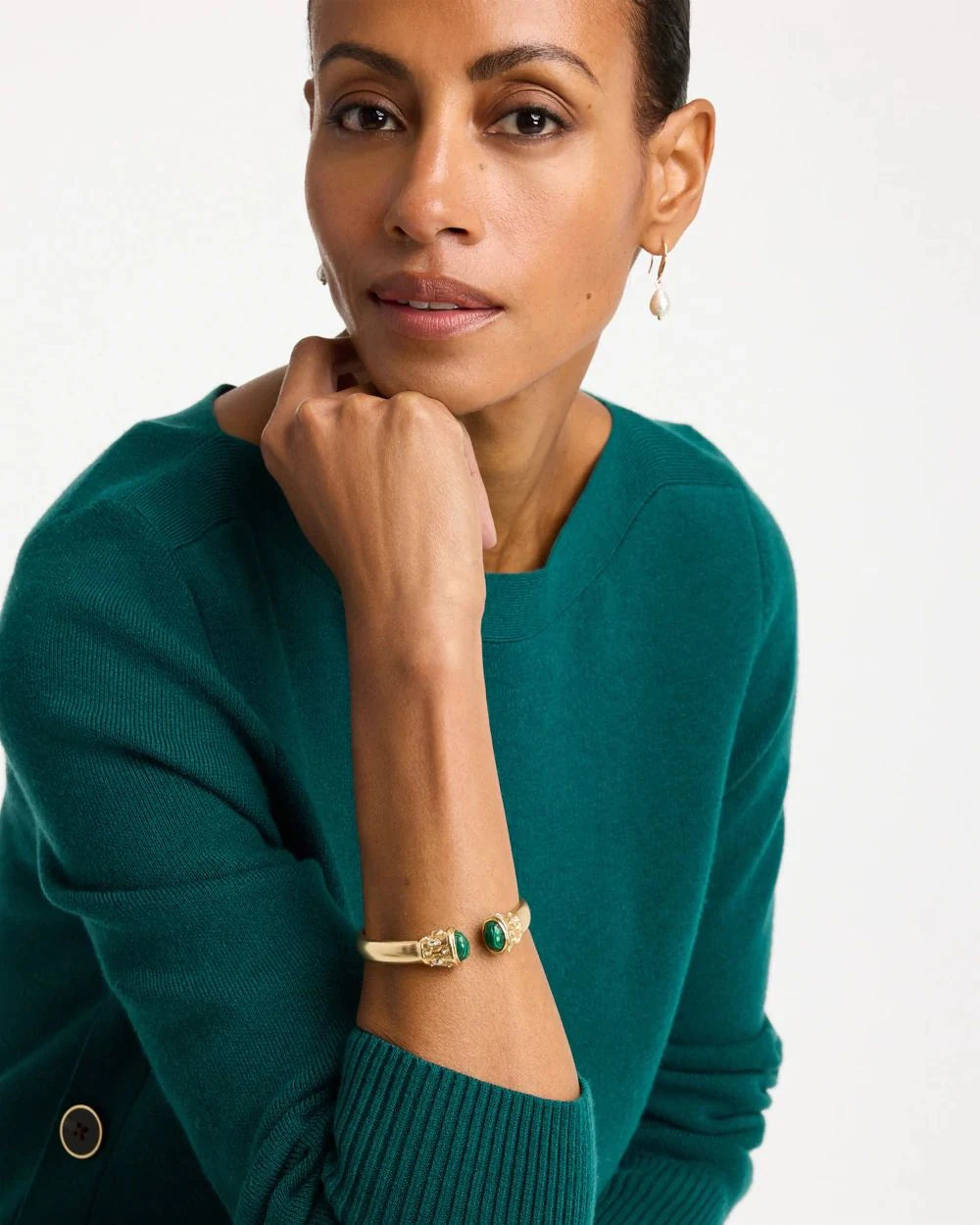 *Chico's Glam Green Hinge Cuff Bracelet, Green