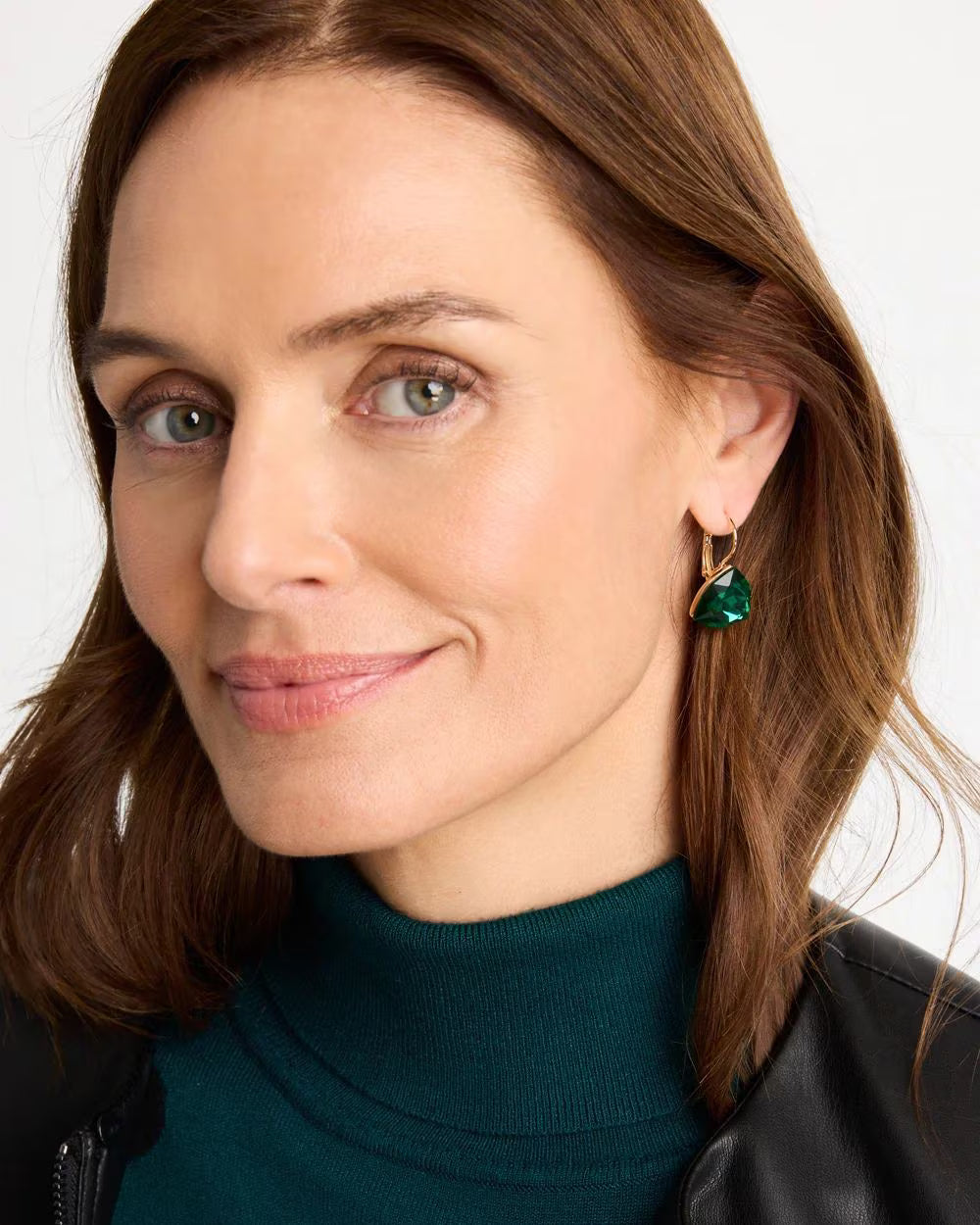 *Chico's Green Gem Faceted Drop Earrings, Green