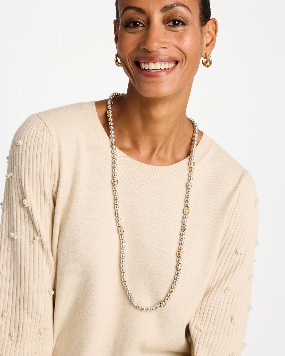 *Chico's Mixed Metal Long Single Strand Necklace