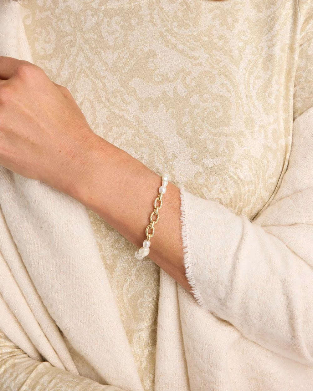 *Faux Pearl Chain Stretch Bracelet, Pearl