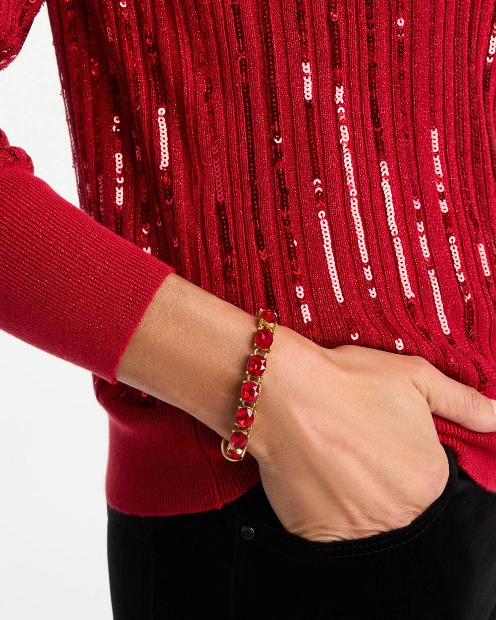 *CHICO'S Red Gem Toggle Bracelet, Red