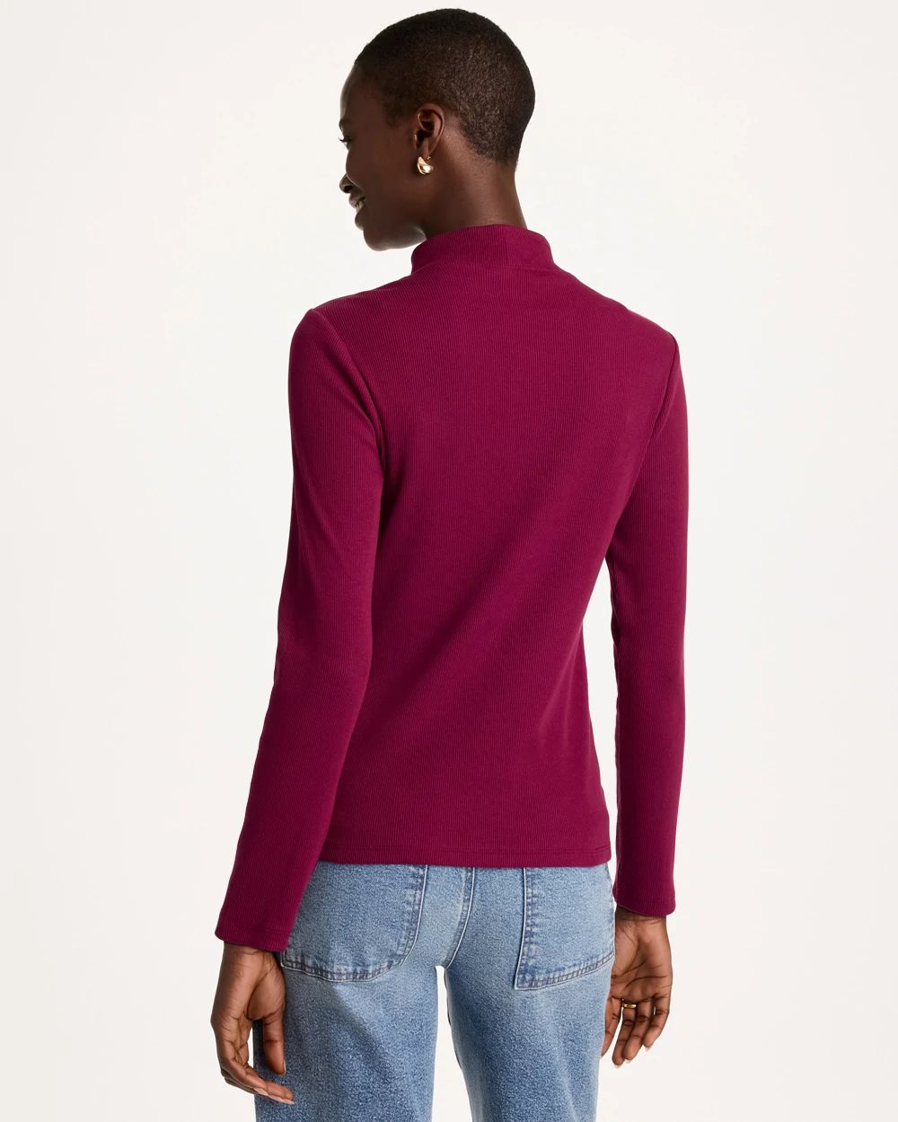 CHICO'S Cotton-Stretch Henley Tee, Pomegranate - 3 (16/18-XL)