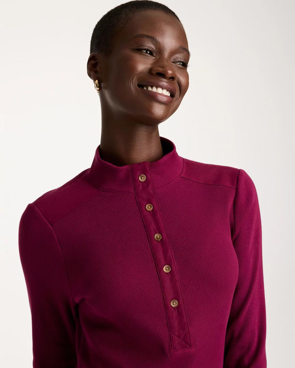 CHICO'S Cotton-Stretch Henley Tee, Pomegranate - 3 (16/18-XL)