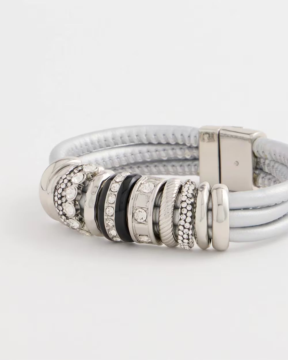 *Chico's Charm Silvertone Cord Bracelet, Silver