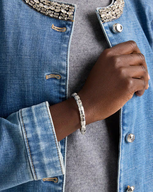 *Crystal Silvertone Stretch Bracelet, Silver