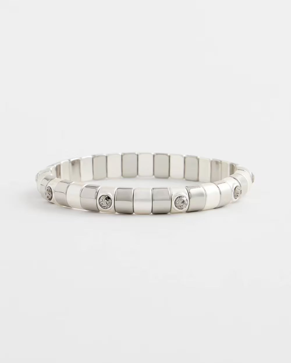 *Crystal Silvertone Stretch Bracelet, Silver