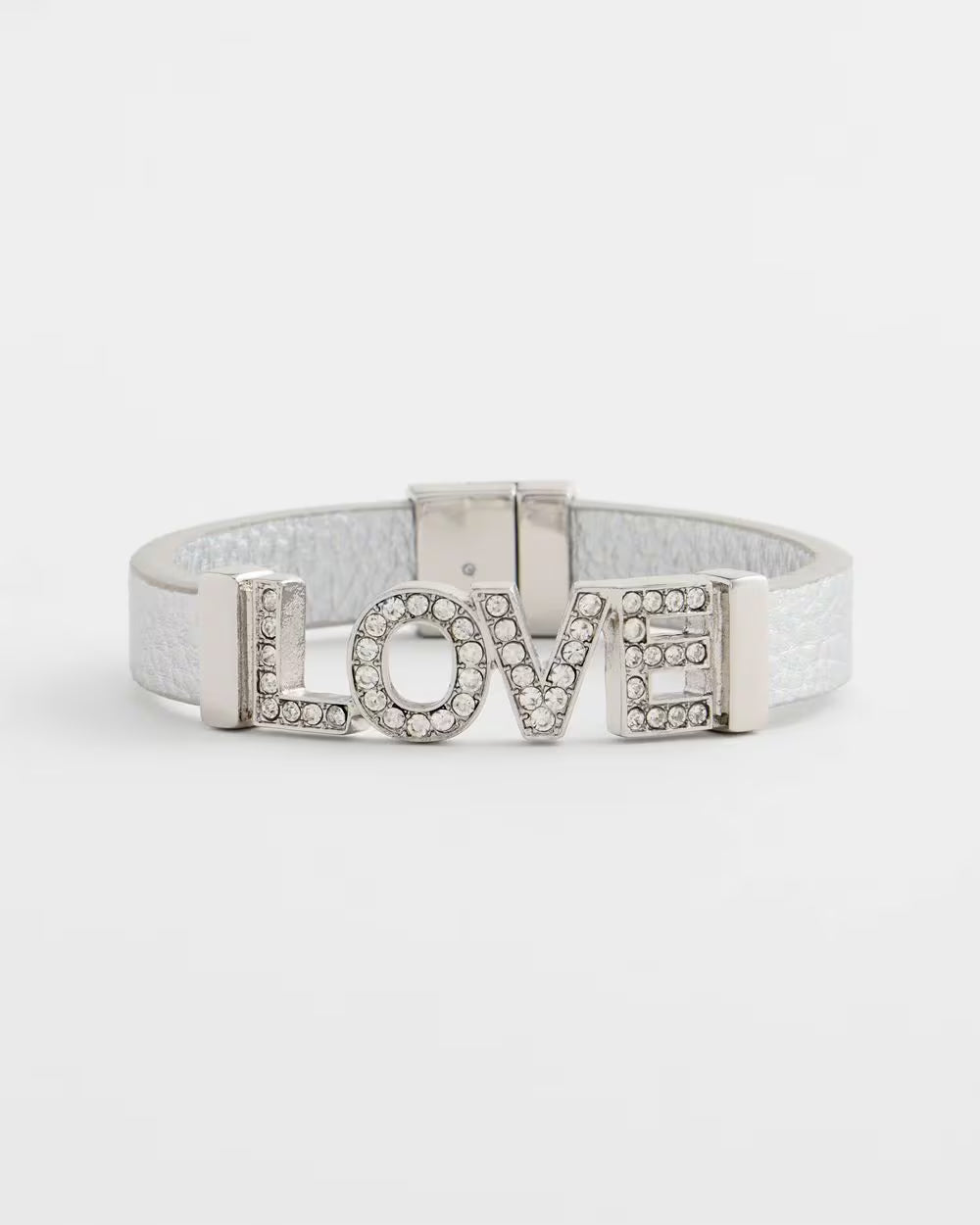 *Chico's Faux Leather Silvertone Love Bracelet, Silver