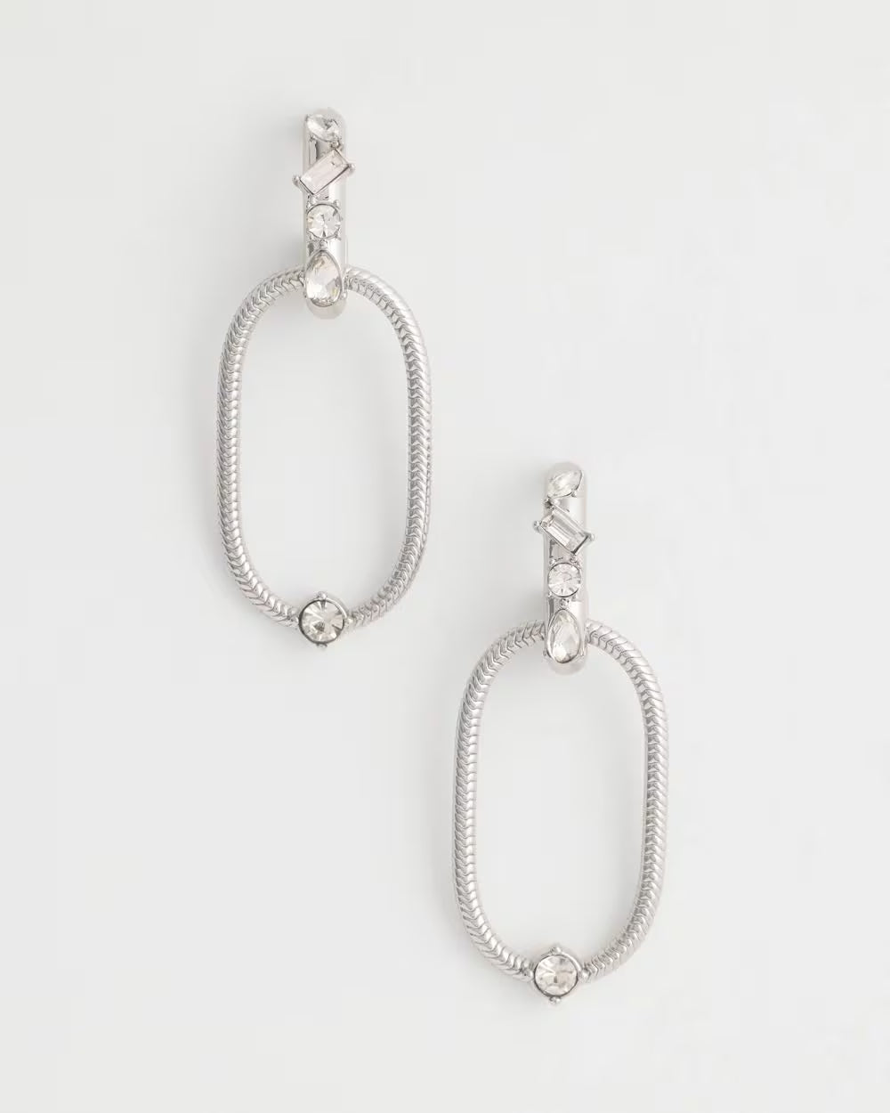 *Chico's Faux Diamond Silvertone Oval Drop Earrings, Silver