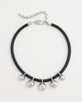 *Silvertone Spheres Faux Leather Cord Necklace, Silver