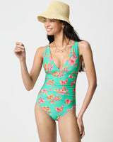 Ruched Plunge One-Piece Swimsuit by J. Crew - Mermaid Green