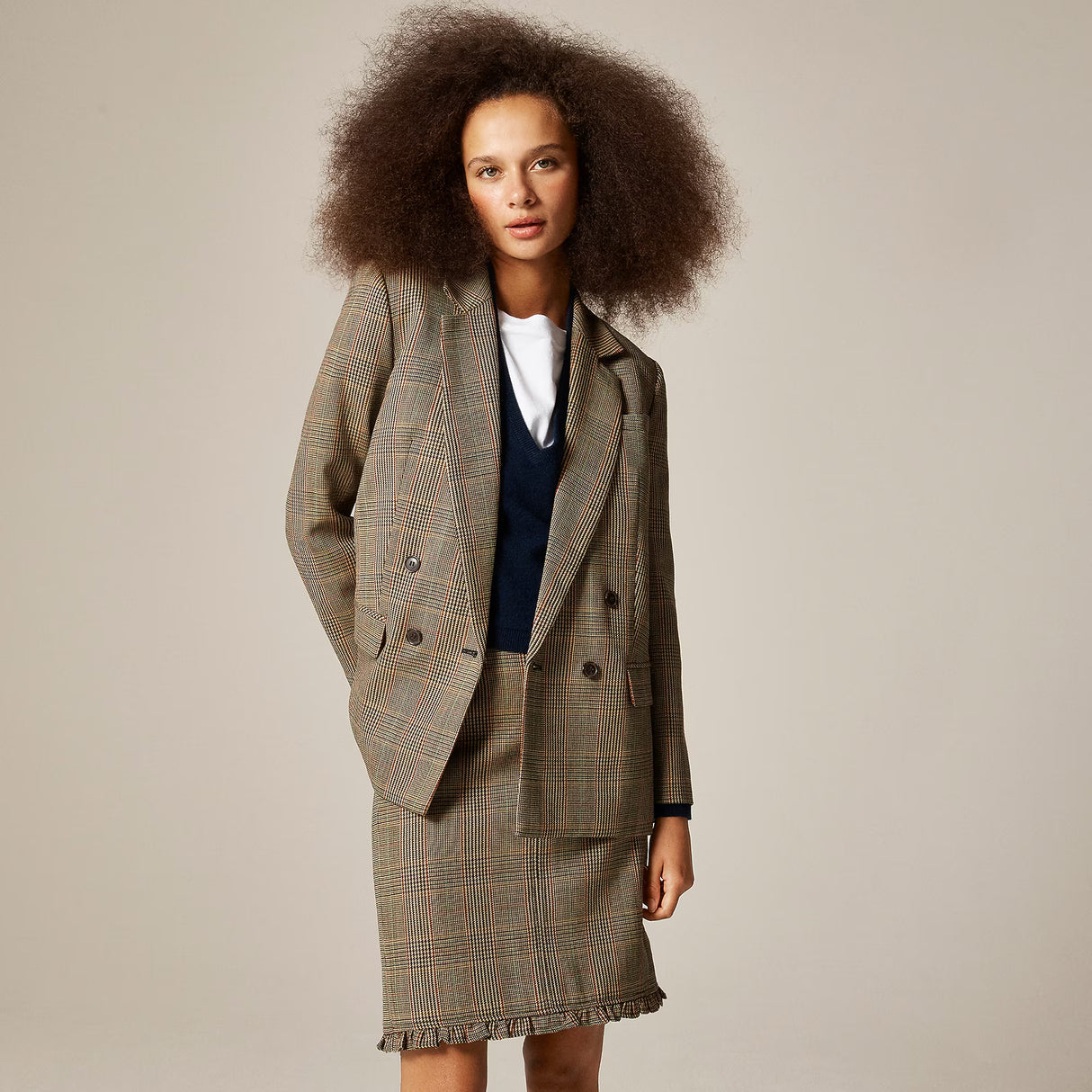 J.Crew Double-breasted blazer in glen plaid wool Size 00