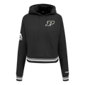PURDUE UNIVERSITY CLASSIC WOMEN'S RIB FLEECE CROPPED PULLOVER HOODIE-SIZE: SMALL