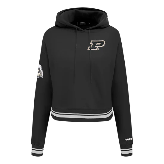 PURDUE UNIVERSITY CLASSIC WOMEN'S RIB FLEECE CROPPED PULLOVER HOODIE-SIZE: SMALL