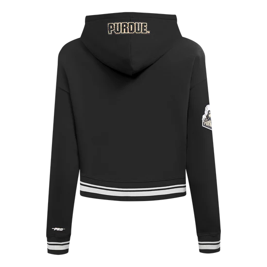 PURDUE UNIVERSITY CLASSIC WOMEN'S RIB FLEECE CROPPED PULLOVER HOODIE-SIZE: SMALL