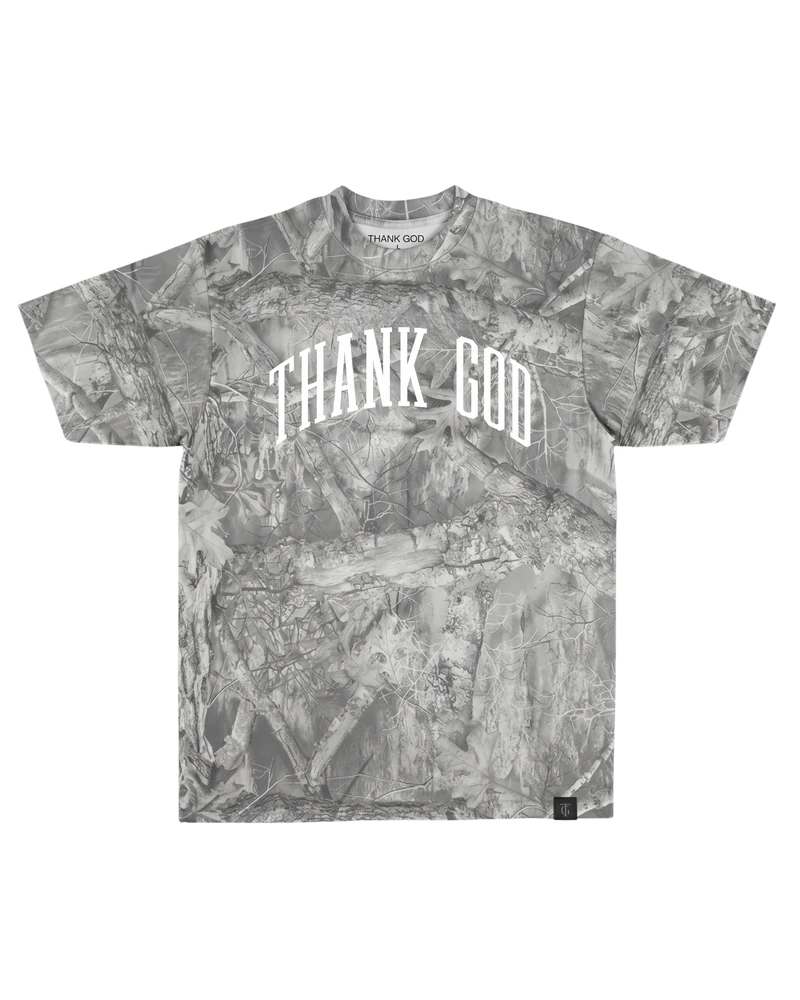 Thank God Unisex Oversized Camo Tee - Ivory Camo - Large