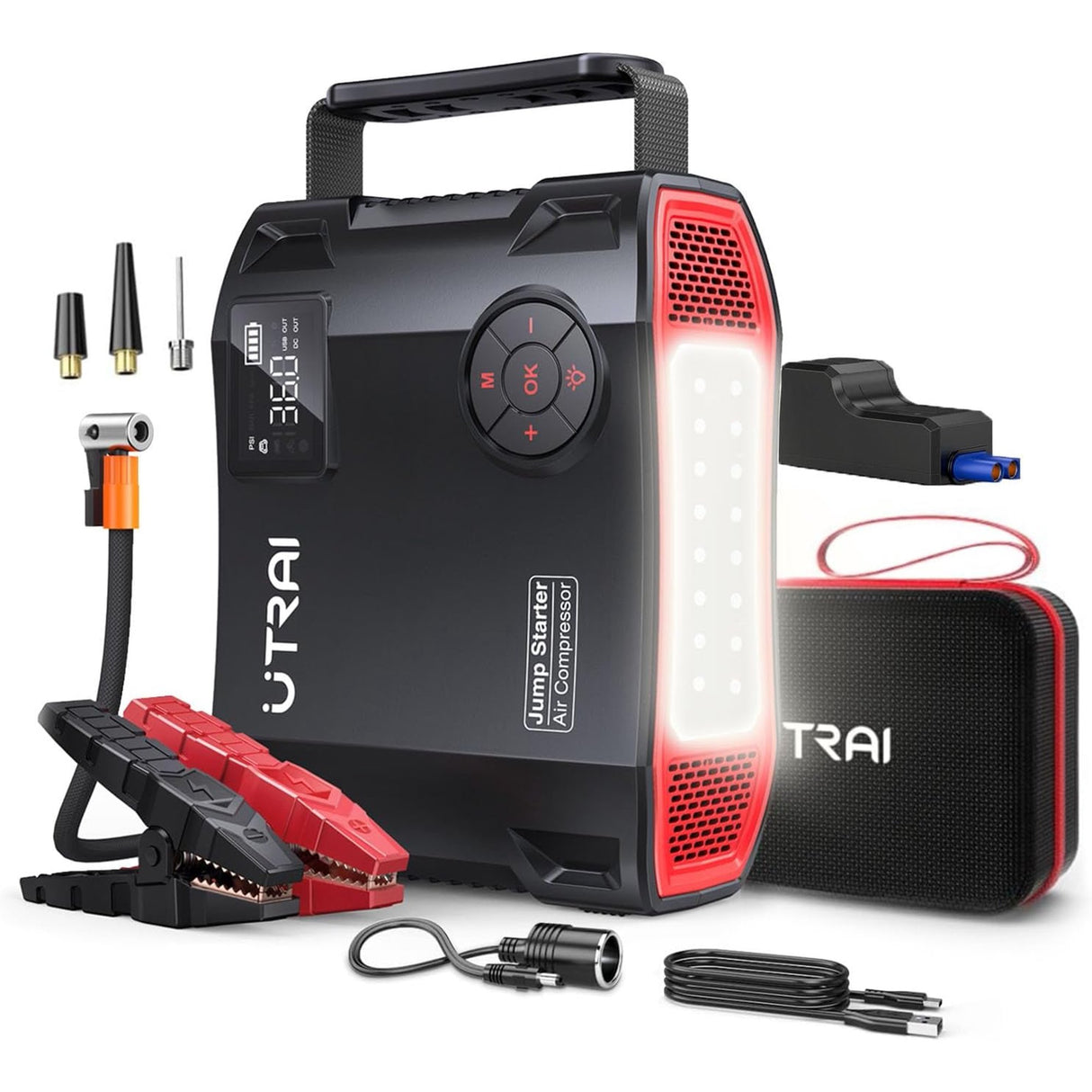 UTRAI Car Jump Starter with Air Compressor 150PSI, 5000A Peak 12V Booster Jump Box, Jumper Starter with Power Bank Digital Tire Inflator