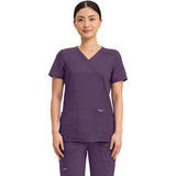Cherokee Workwear Revolution Women's Scrubs Top Mock Wrap - Eggplant - Size XL