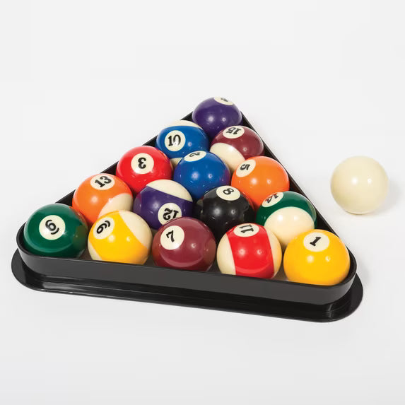 Classic Sport Official Size Billiard Pool Set with Cue Ball and Triangle Rack - Standard Resin Balls