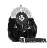 UMAM Genuine Leather Sporran for Men – Premium Fur Full Dress Scottish Kilt Accessory with Chain Belt | Black