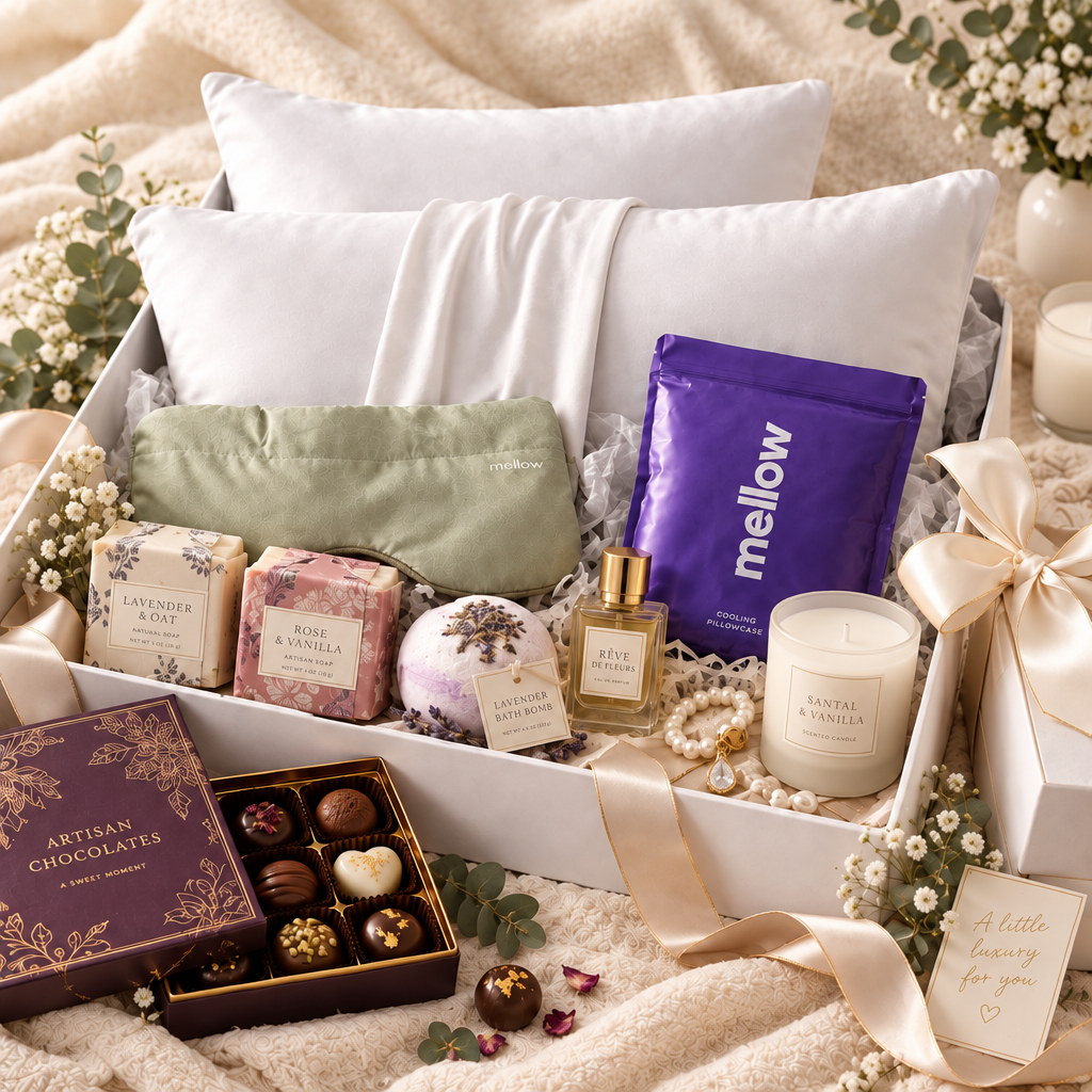 MELLOW Cooling Pillowcase and Weighted Eye Mask Gift Set
