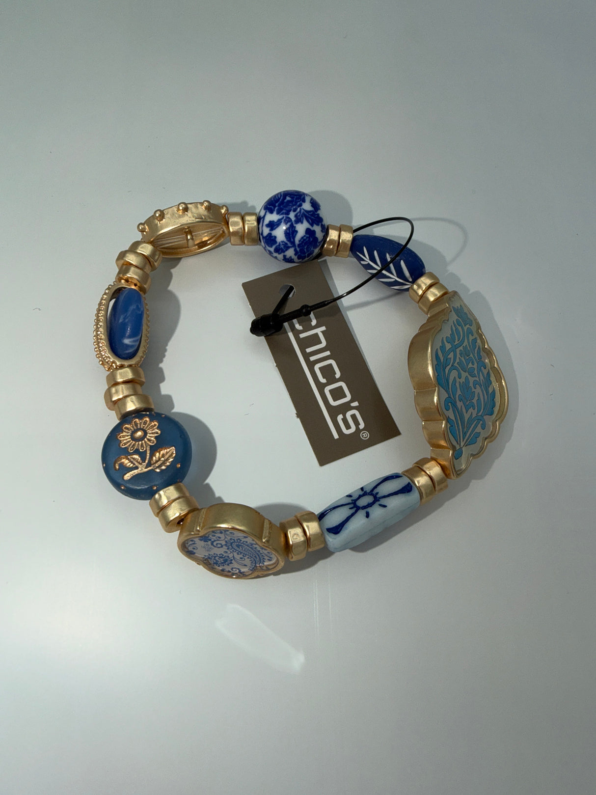 Chico's SS station stretch bracelet multi- Blue & Gold