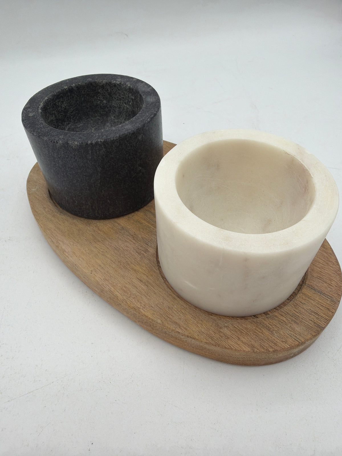 Creative Co-Op 2 Marble Bowls on Mango Wood Base