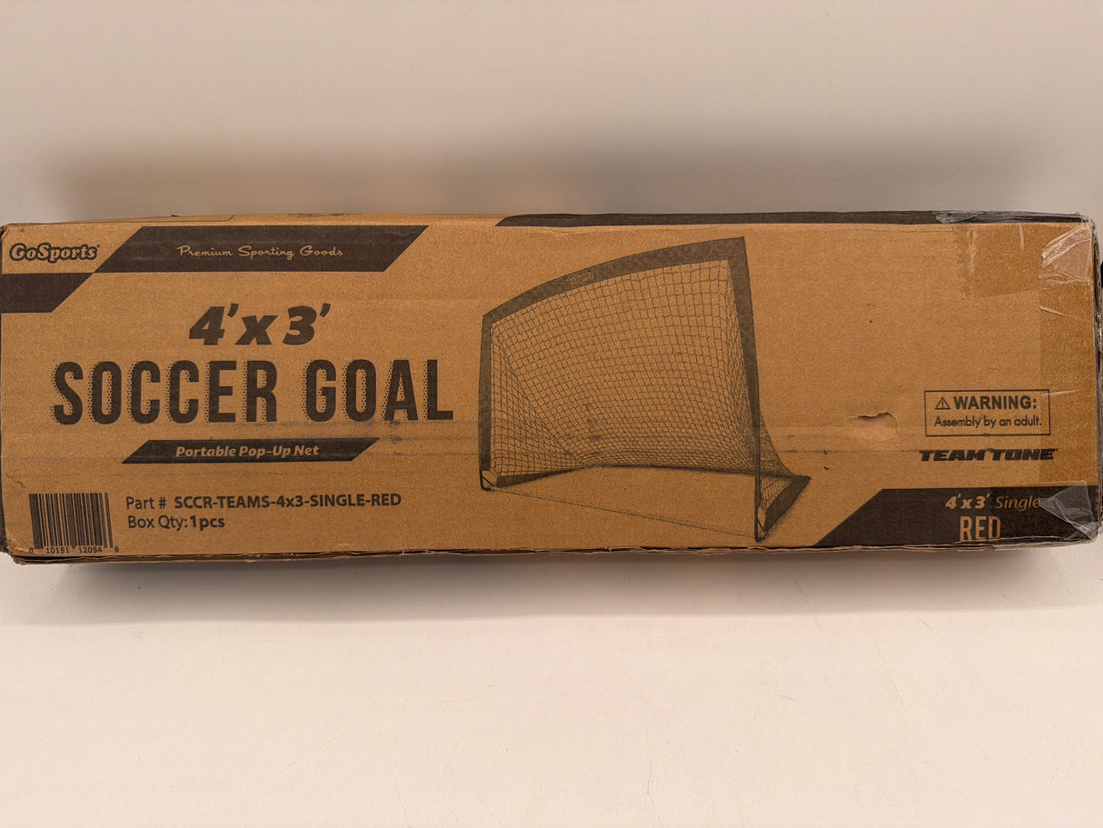 GoSports Team Tone 4 ft x 3 ft Portable Soccer Goals for Kids - Set of 2 Pop Up Nets for Backyard - Red