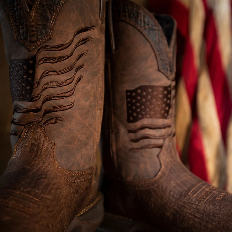 Rebel by Durango Brown Distressed Flag Embroidery Western Boot Size: 7.5W