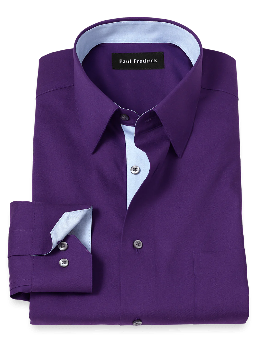 Paul Fredrick Non-Iron Cotton Solid Dress Shirt with Contrast Trim Purple Slim Fit 16.5x35