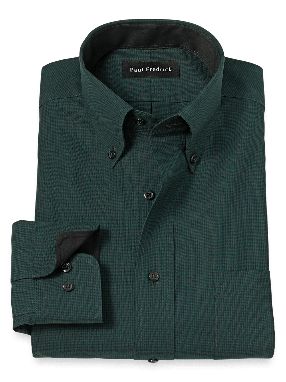 Paul Fredrick Non-Iron Cotton Solid Dress Shirt with Contrast Trim Black/Green Slim Fit 16.5x34