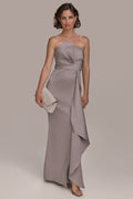 DONNA KARAN NEW YORK - Women's Asymmetric Strapless Gown - Cobblestone - Size 12