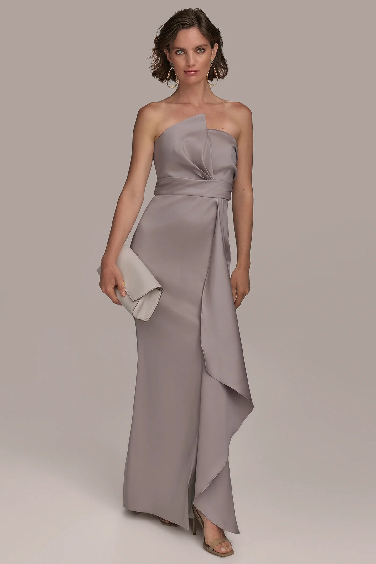 DONNA KARAN NEW YORK - Women's Asymmetric Strapless Gown - Cobblestone - Size 12