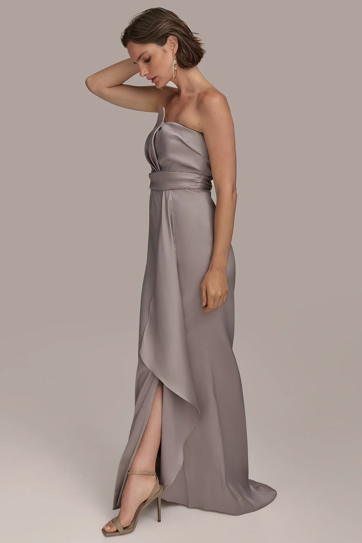 DONNA KARAN NEW YORK - Women's Asymmetric Strapless Gown - Cobblestone - Size 12