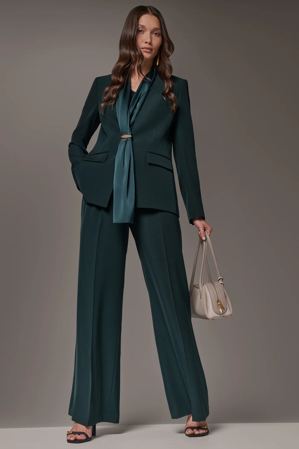Donna Karan Women's Charmeuse Scarf Collar Suit Blazer & Trousers (Size: 14)