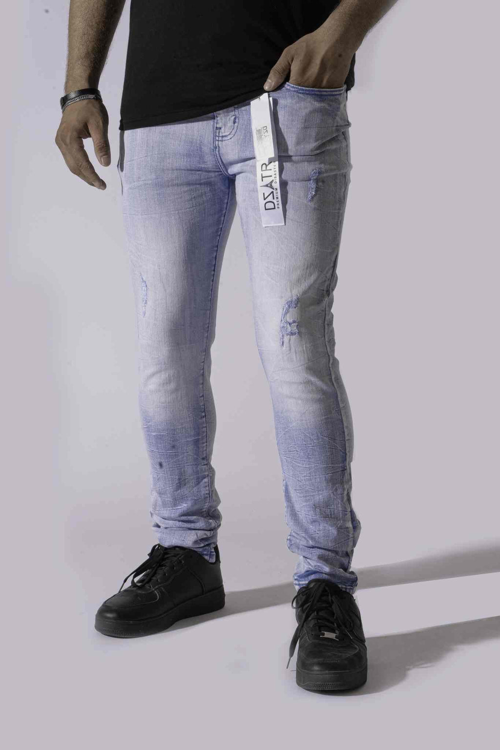 Men's DZTR-441 Ice Blue Skinny Stretch Jeans, Size 40