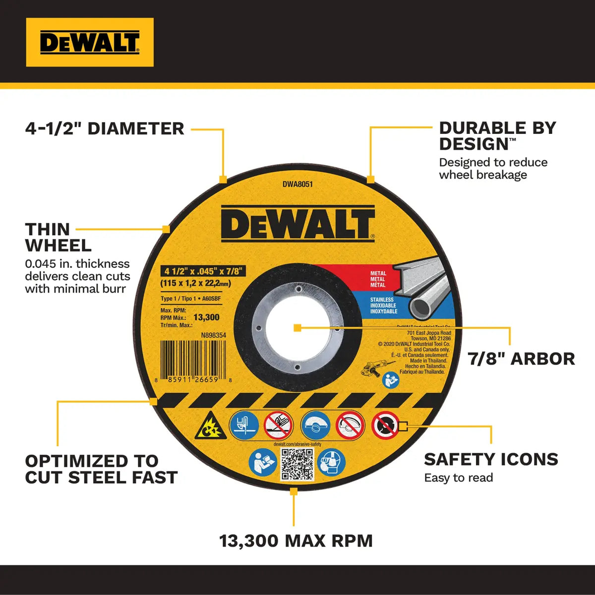 DEWALT Type 1 Abrasive Cut-Off Wheel - 4-1/2 in x 7/8 in - 25 Pack