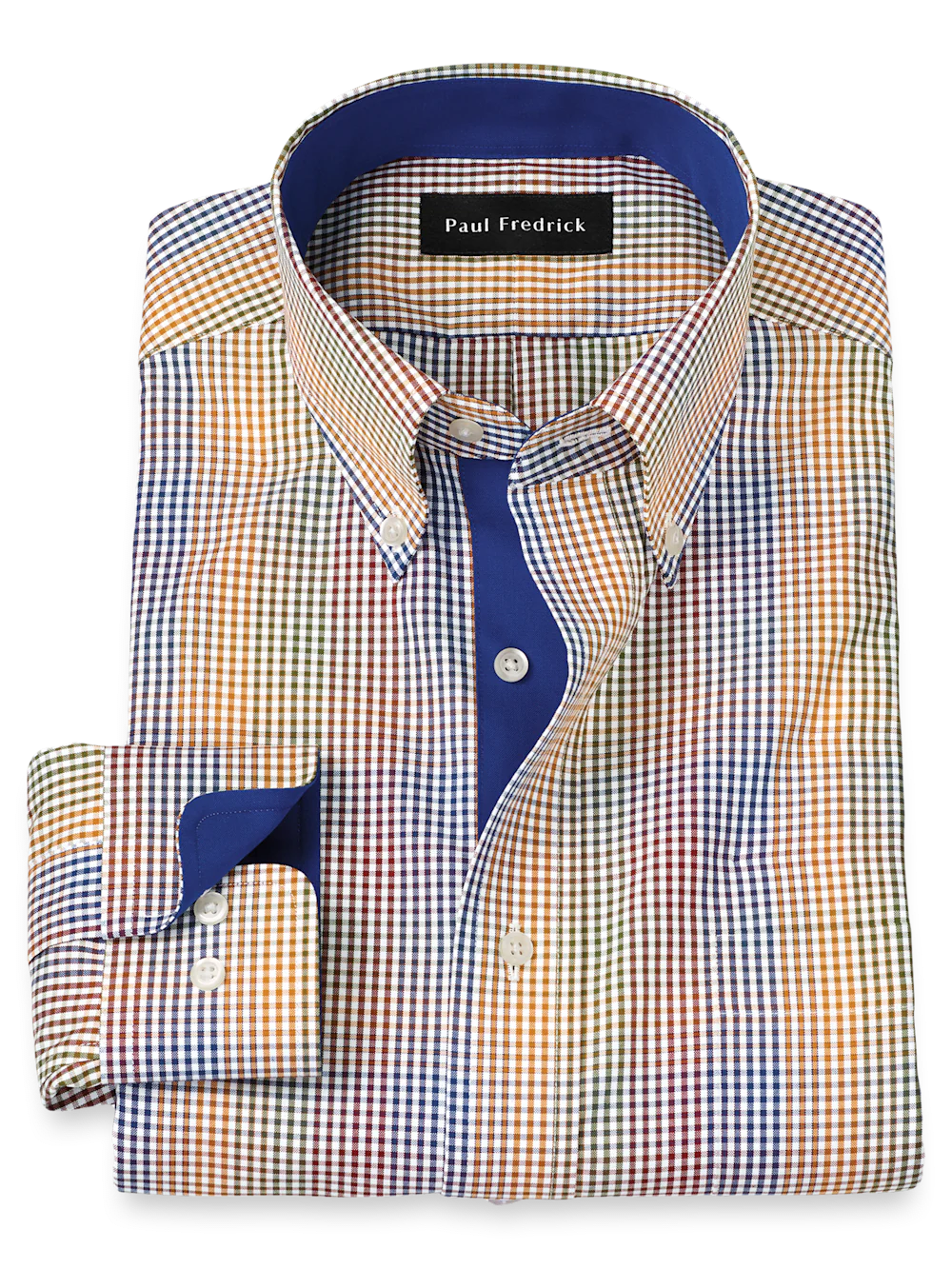 Paul Fredrick Non-Iron Cotton Solid Dress Shirt with Contrast Trim Multi Slim Fit 16.5x34