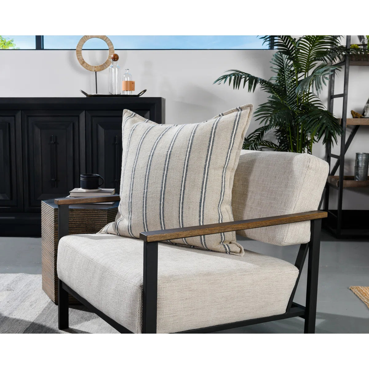 Villa by Classic Home Demi Square Pillow Cover & Insert - CP Delgada Natural/Blue - 20" x 20"