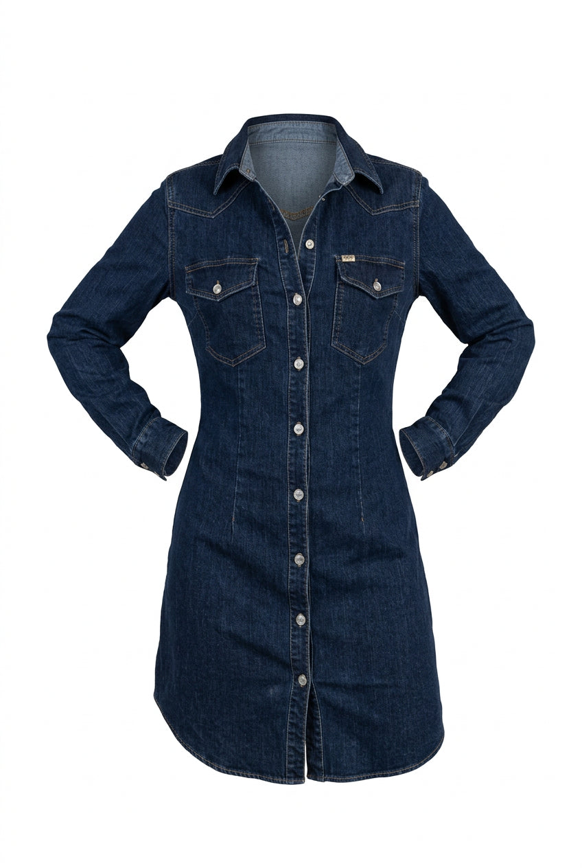 LUCKY & BLESSED Classic Western Button Down Long Sleeve Denim Dress Size X Small