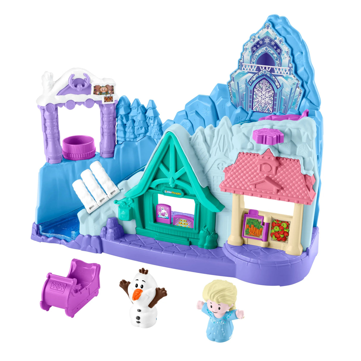 Fisher-Price Little People Toddler Toy Disney Frozen Arendelle Sledding Adventures Playset with Figures for Pretend Play Ages 18+ Months