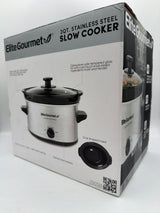 Elite Gourmet MST-275XS Electric Oval Slow Cooker, Adjustable Temp, Glass Lid & Crock (2 Quart, Stainless Steel)