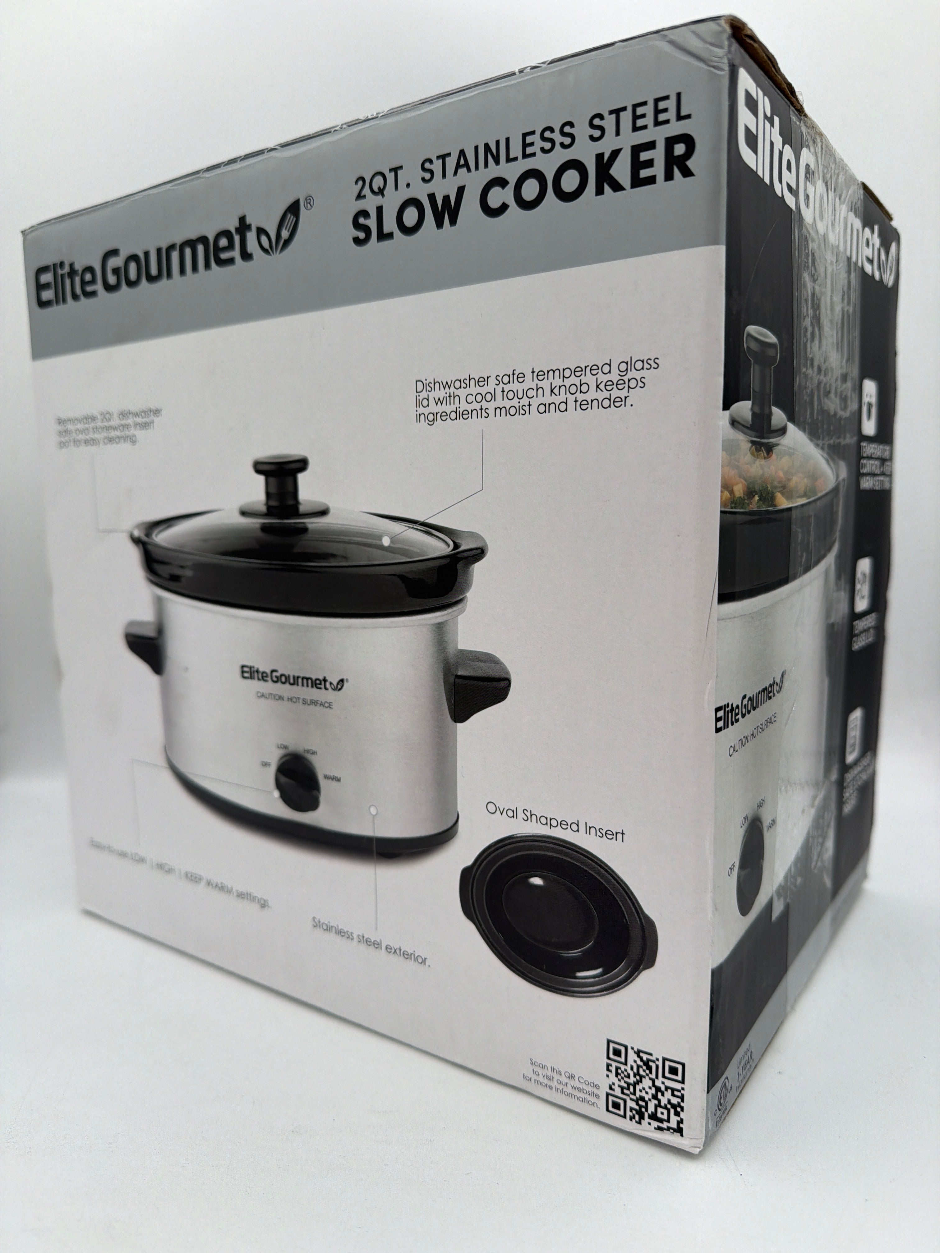 Elite Gourmet MST-275XS Electric Oval Slow Cooker, Adjustable Temp, Glass Lid & Crock (2 Quart, Stainless Steel)