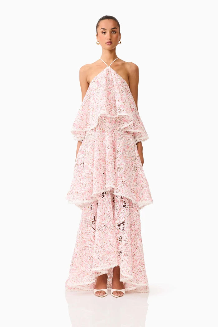 Valencia Tiered Gown - Pink & Cream Floral, Small