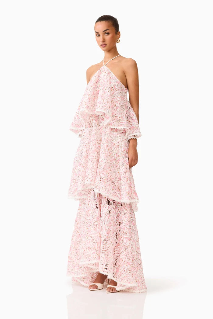 Valencia Tiered Gown - Pink & Cream Floral, Small
