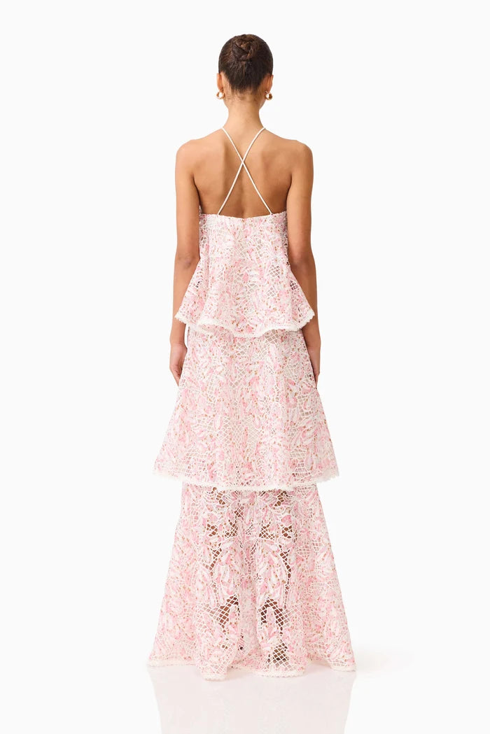 Valencia Tiered Gown - Pink & Cream Floral, Small