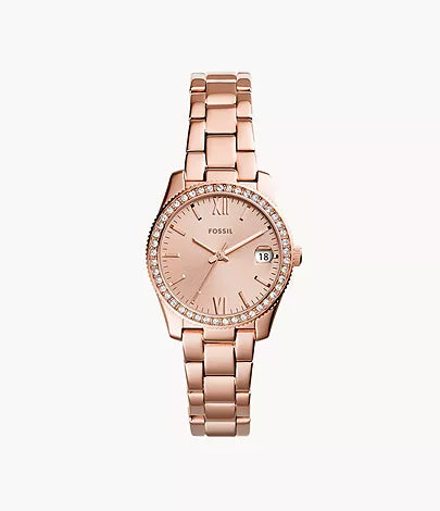 Fossil Scarlette Mini Three-Hand Date Rose Gold-Tone Stainless Steel Watch