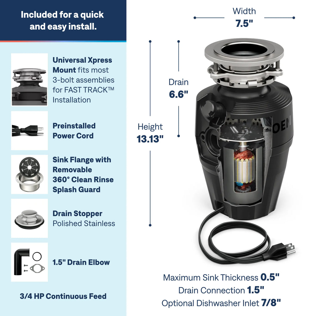 MOEN EX Series Host™ Series 3/4 Horsepower Improved Installation Garbage Disposal