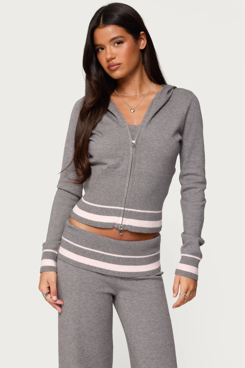 Kaliya Stripey Knit Zip Up Hoodie Size XS