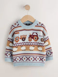 NEXT Light Blue Fairisle Pattern Knitted Crew Neck Jumper (9-12 Months)