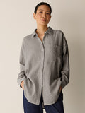 Eileen Fisher Wool Cotton Check Classic Collar Long Shirt Boxy Fit, Thigh Length Women's M